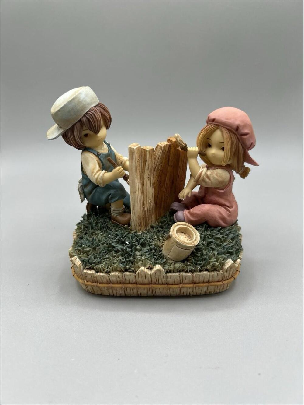 DEMDACO Figurine Boy, And Girl Painting The Fence Life Lessons 2001 #30018